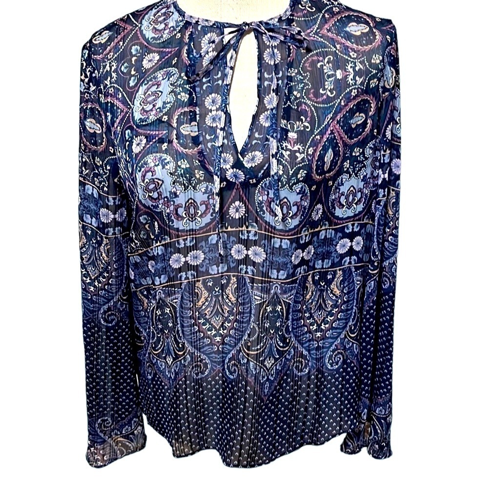 Laundry blouse, blue semi sheer with metallic threads. Sm